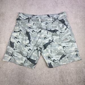 AFTCO Camo Boardshorts Mens Size 38 Blue Green Unlined Swim Shorts